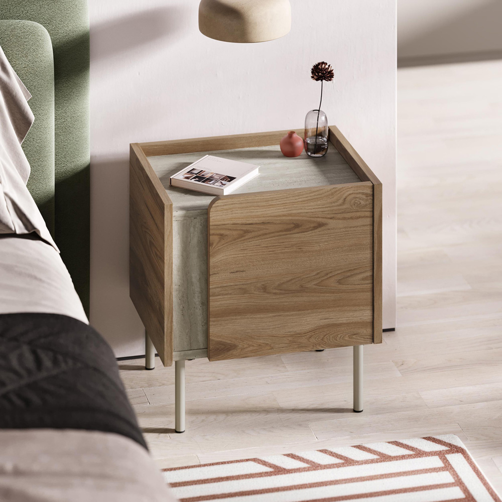 Decortie Norm Single Door Travertine Bedside Table Image 4