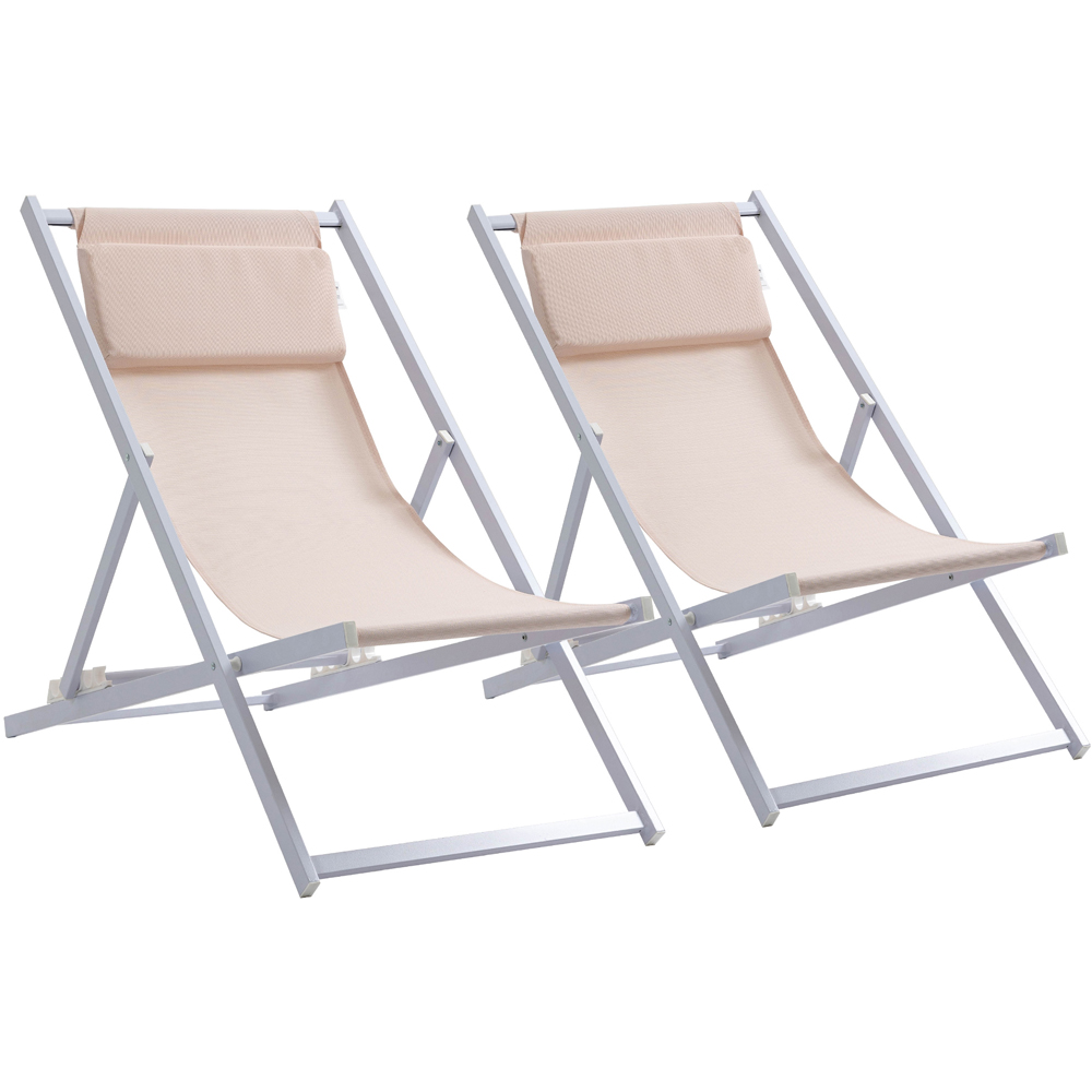 Outsunny Set of 2 White Folding Deck Chairs Image 2