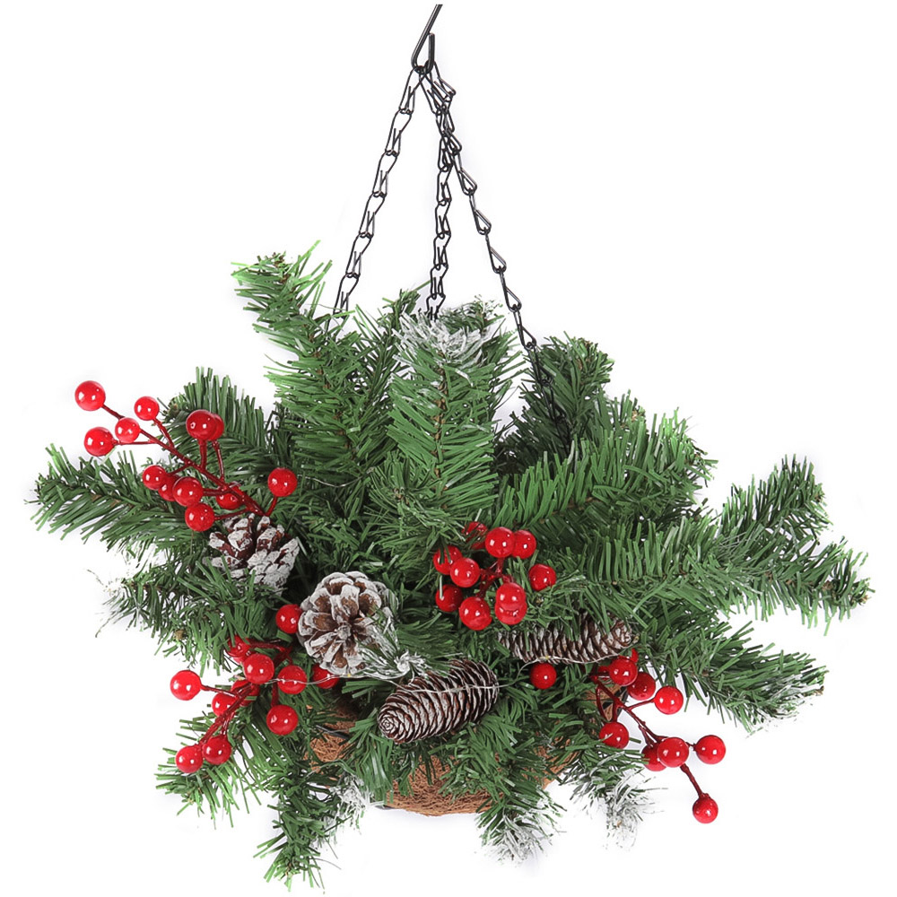 Living and Home Pre-Lit Christmas Hanging Basket Image 3
