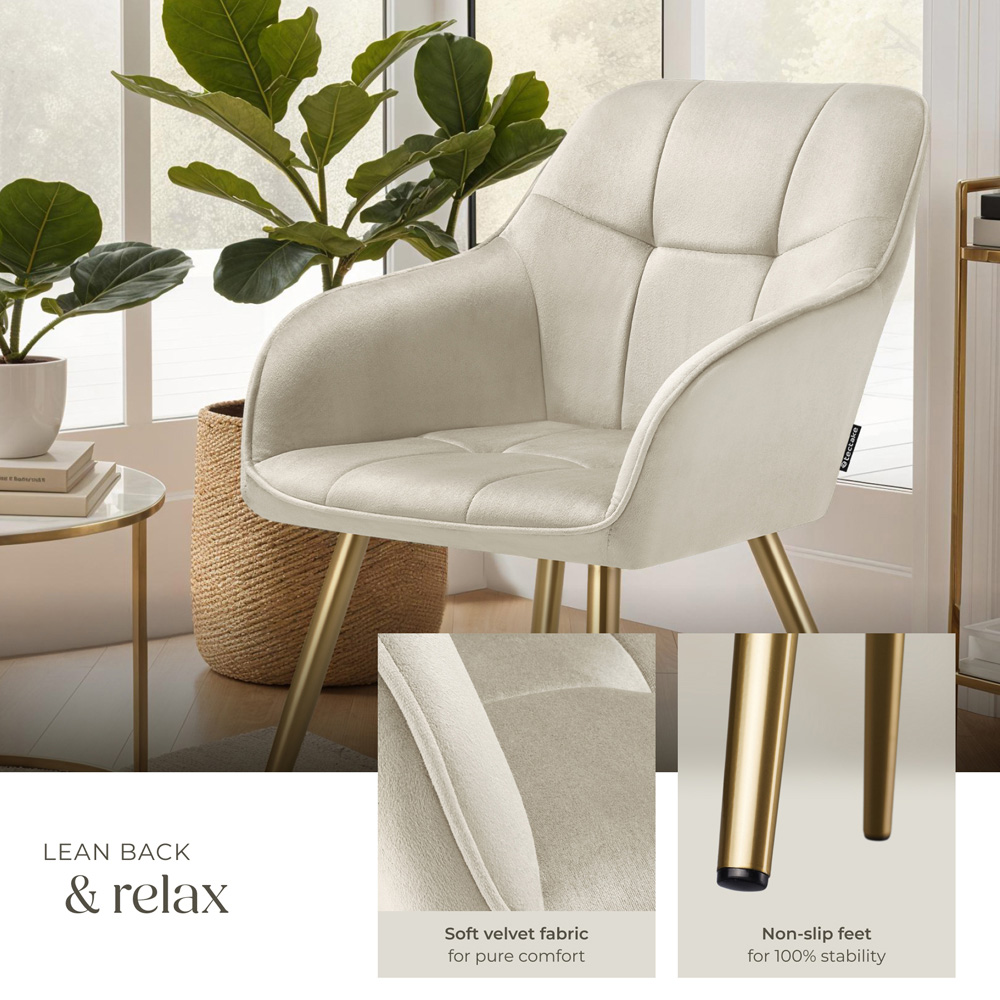 tectake Marilyn Cream and Gold Quilted Velvet Look Chair Set of 4 Image 8