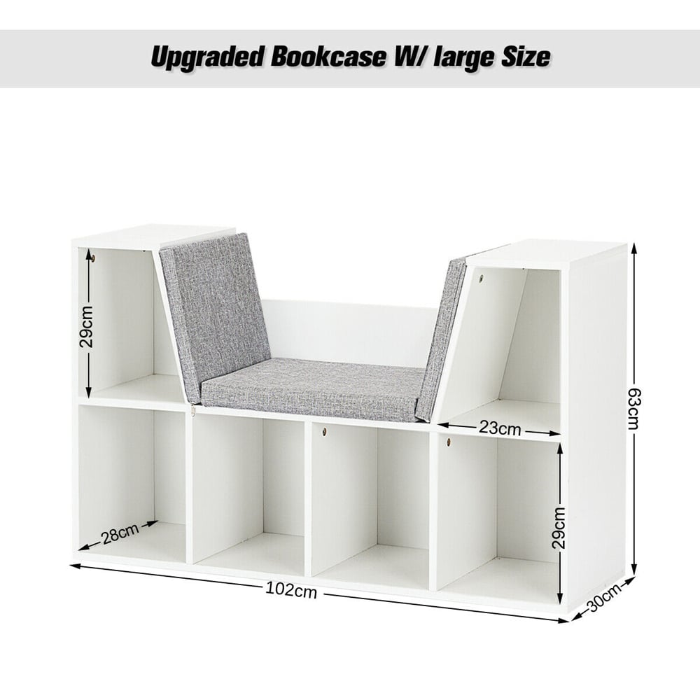 Costway 6 Cube White Storage Cabinet with Seat Cushion Image 9
