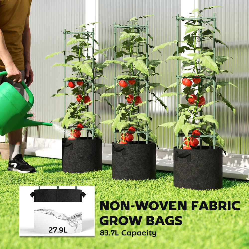 Outsunny 83.7L Grow Bag with 47.2 inch Plant Stake Tomato Cage Set 3 Pack Image 8