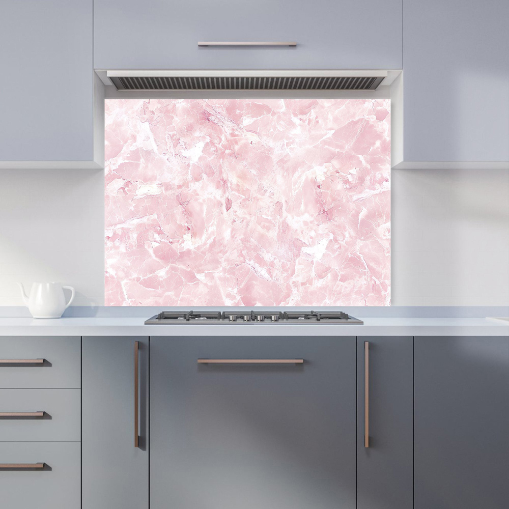 Warren Reed Designer Polished Pink Quartz Effect Glass Kitchen Splashback 65 x 90cm Image 1