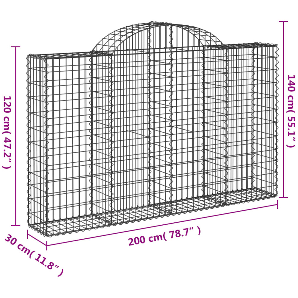 vidaXL Silver Galvanised Iron Arched Gabion Basket 200 x 30 x 120/140cm 4 Pack Image 5