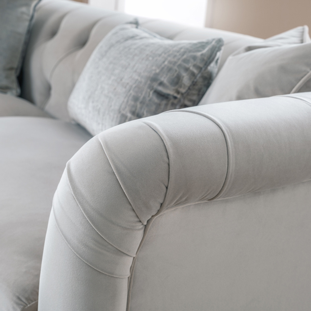 3 Seater Chalk Velvet Large Sofa Image 2
