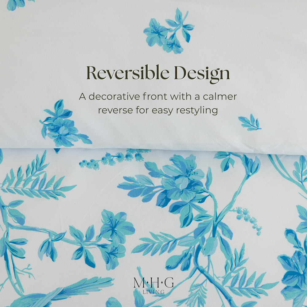 MHG Living Double Sky Garden Blue Floral Reversible Duvet Cover Set Image 3