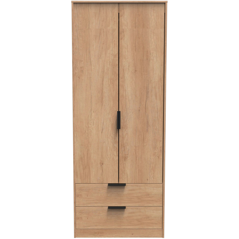 Crowndale Hong Kong 2 Door 2 Drawer Nebraska Oak Tall Wardrobe Ready Assembled Image 3