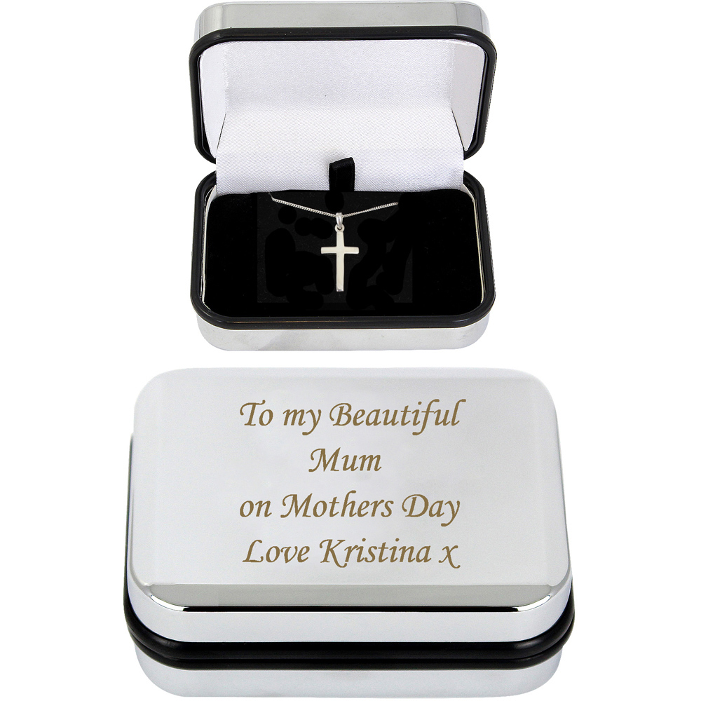 Personalised Memento Personalised Box with Silver Cross Necklace Image 1