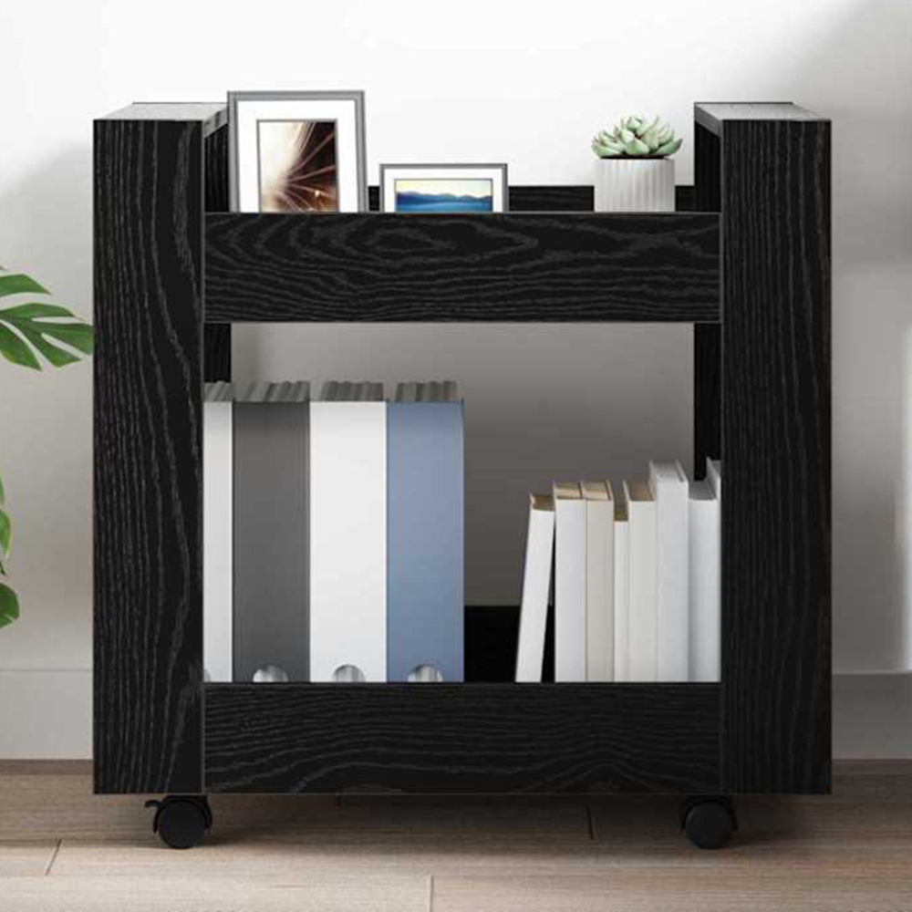 vidaXL 2 Shelf Black Oak Wooden Desk Trolley Image 1