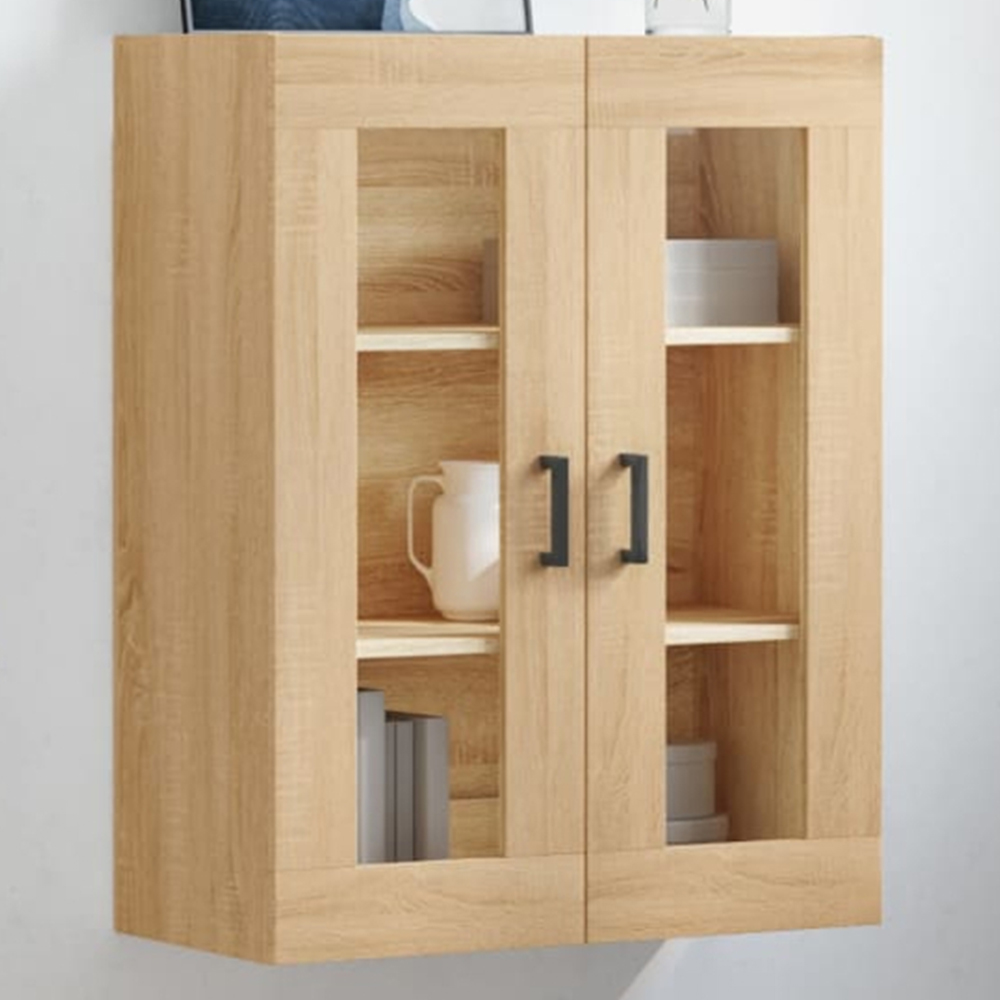 vidaXL 2 Glass Door Sonoma Oak Wall Mounted Cabinet Image 1