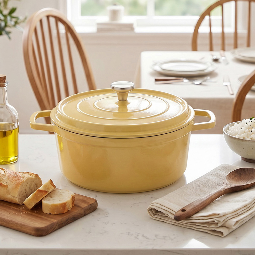 Living and Home 4.75L Yellow Ceramic Dutch Oven with Lid Image 2
