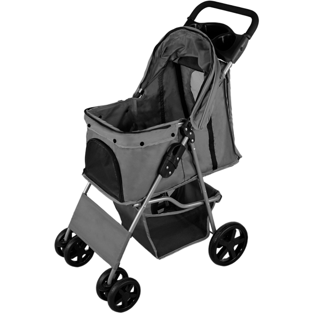 Monster Shop Grey Pet Stroller with Rain Cover Image 1