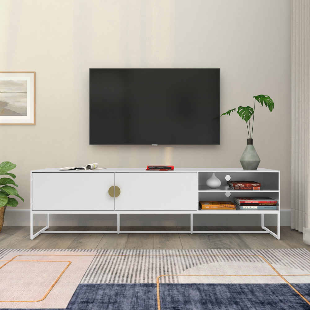 Loft24 Asia 2 Door 2 Shelf White Lowboard Image 6