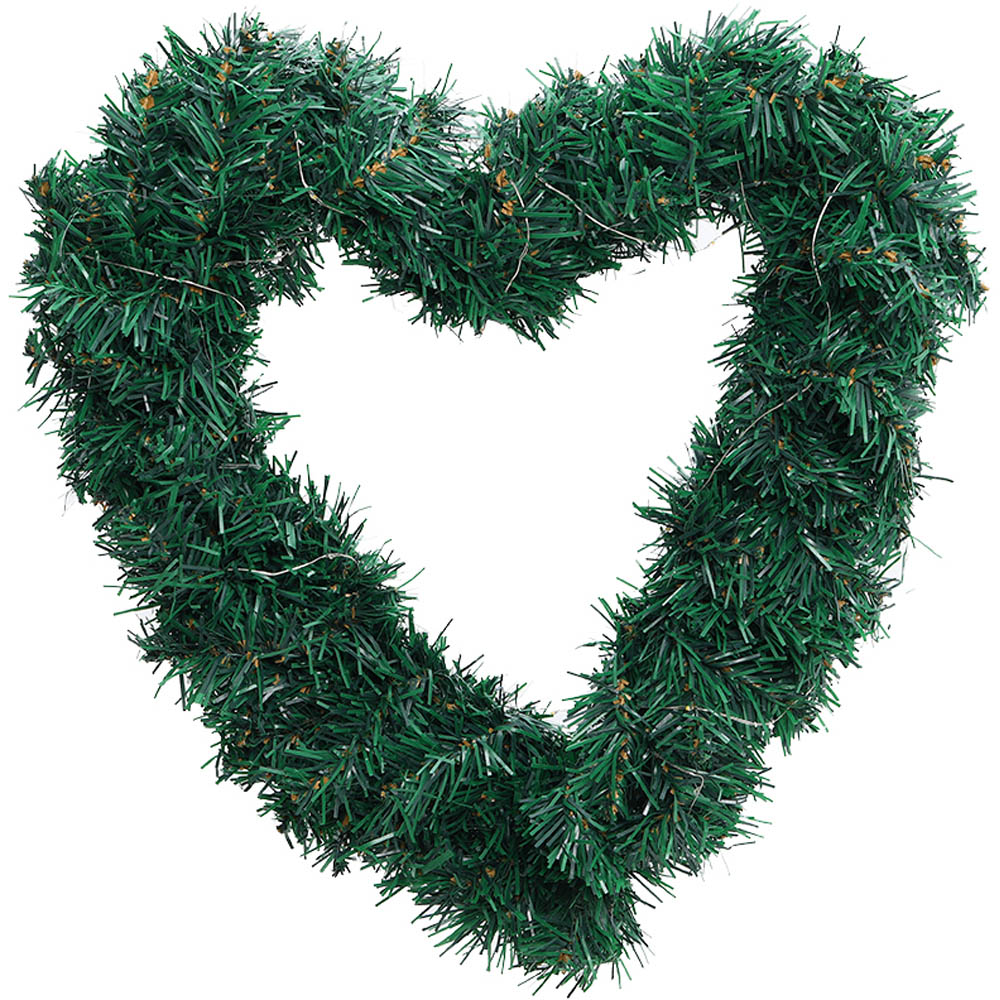 Living and Home Green Heart Shaped Artificial LED Door Wreath 42cm Image 3