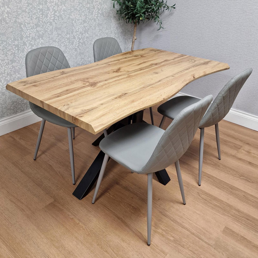 Kosy Koala 4 Seater Wooden Faux Leather Gem Pattern Dining Set Grey Image 1