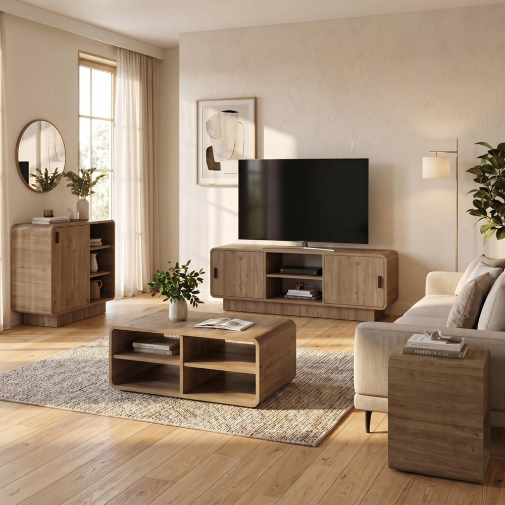 Decortie Rovel 4-Piece Natural Oak Living Room Set Image 1