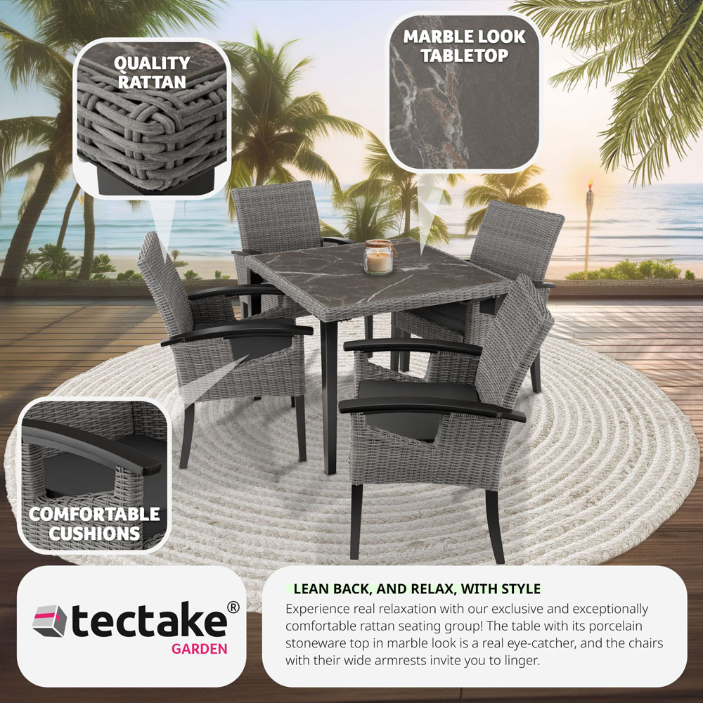 tectake Tarent Rosarno 4 Seater Rattan Garden Dining Set Grey Image 7
