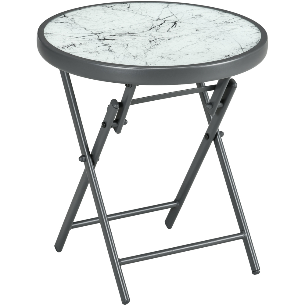 Outsunny White Marble Glass Top Round Foldable Garden Table Image 2