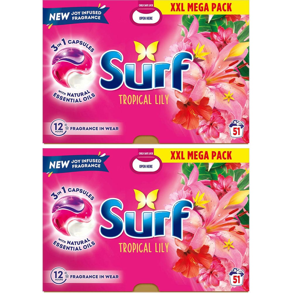 Surf 3 in 1 Tropical Lily Washing Capsules 51 Washes 2 Pack Image 1