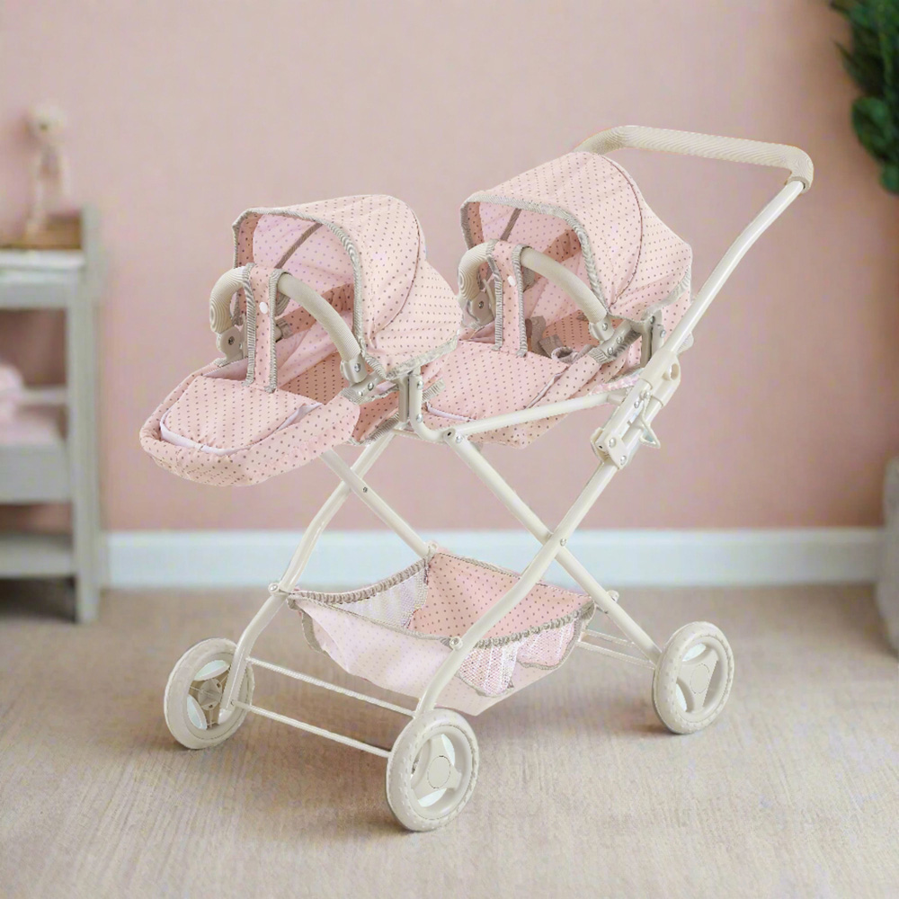 Teamson Kids Olivia's Little World Pink Polka Dot Princess Double Bassinet Stroller Image 7