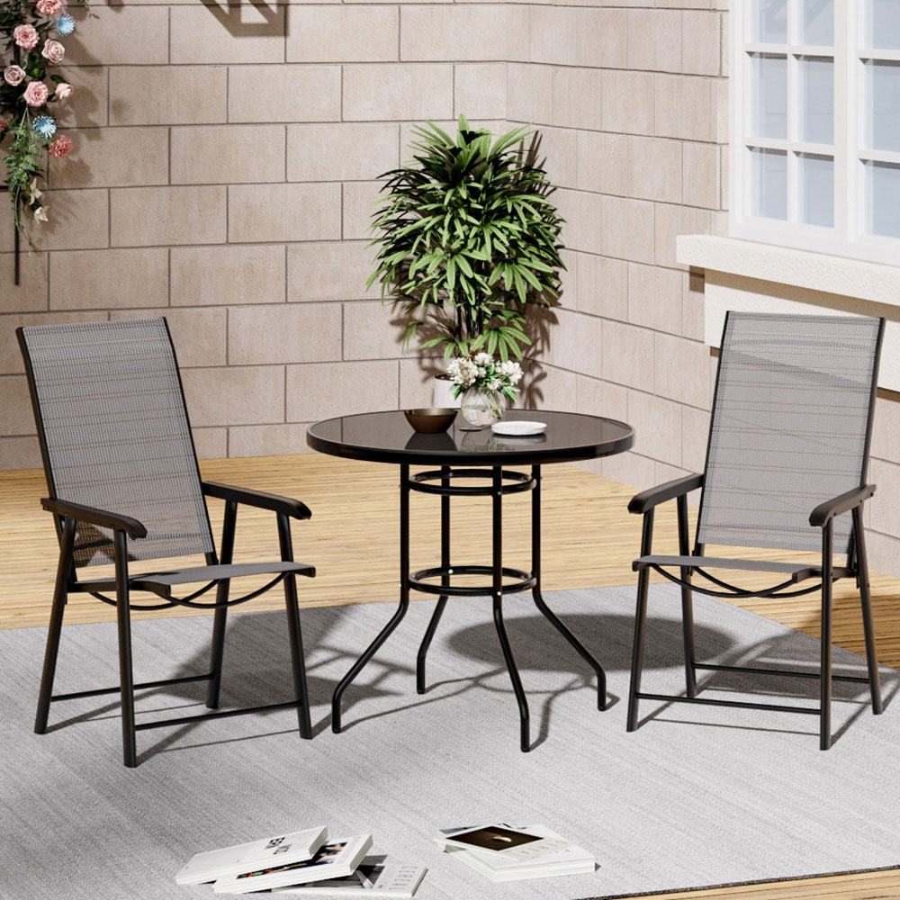 Living and Home Foldable 2 Seater Black Tempered Glass Bistro Set Image 7