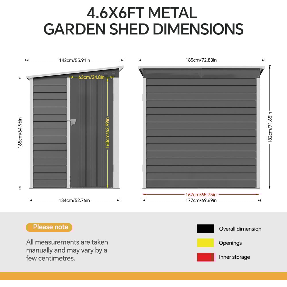 Living and Home 4 x 6ft Grey Outdoor Metal Pent Roof Garden Storage Shed Image 8