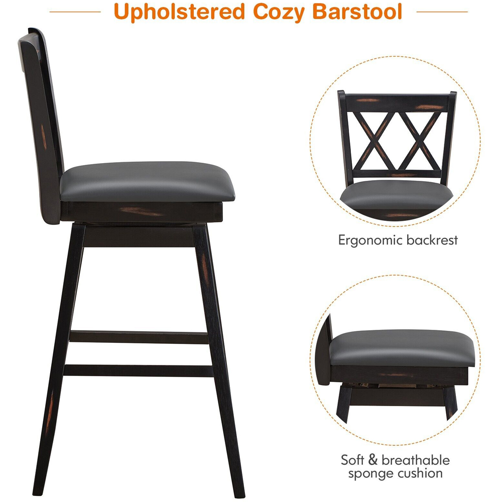 Costway Black Counter Height Bar Stool with Upholstered Cushion Set of 2 Image 5