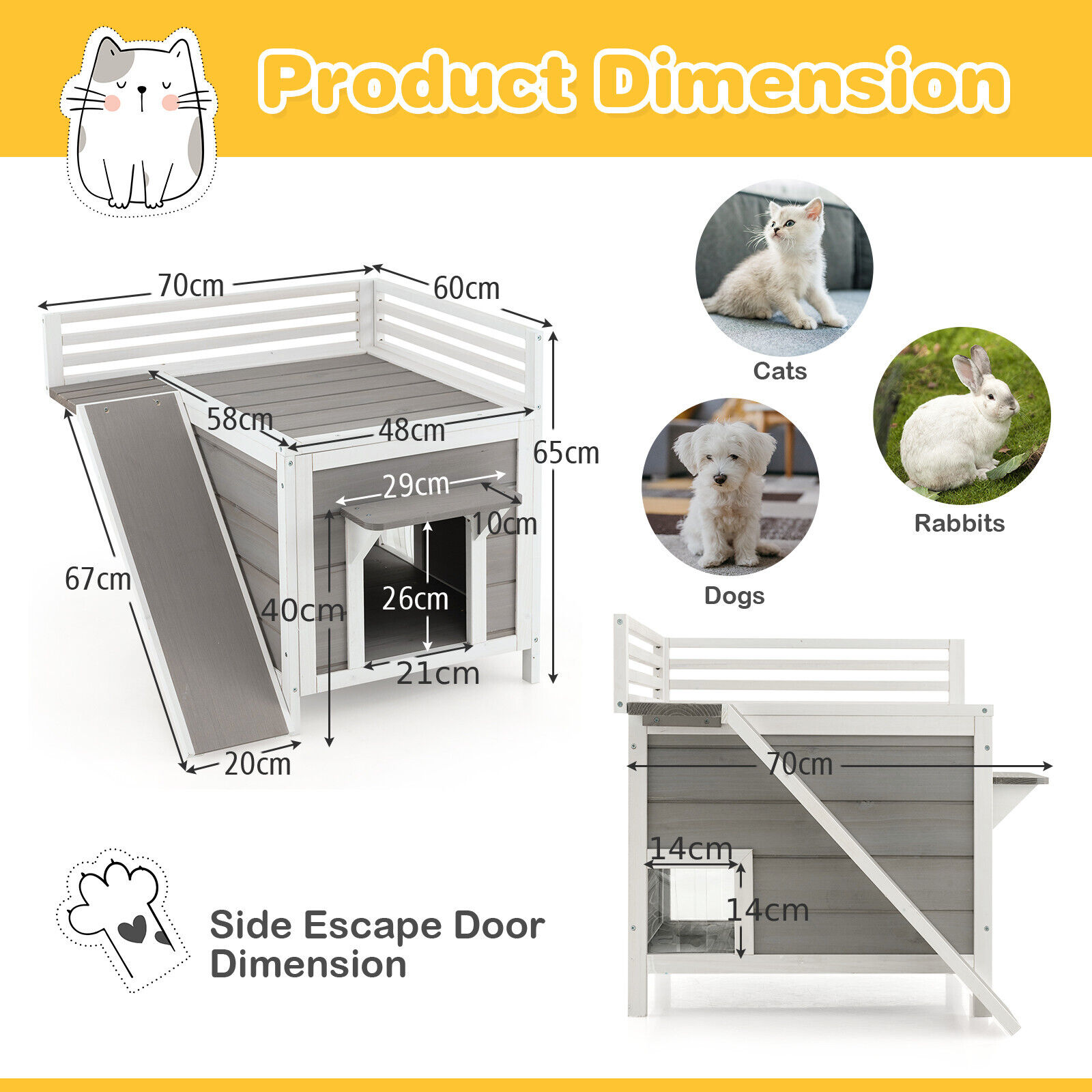 Costway Grey Pet Dog House with Balcony Image 9