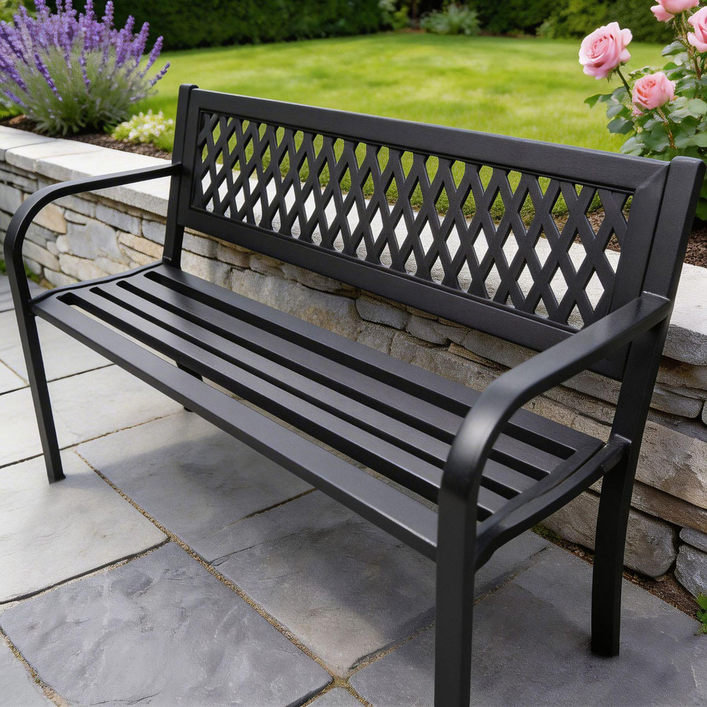 Home Source Lara 2 Seater Black Metal Garden Bench Image 3