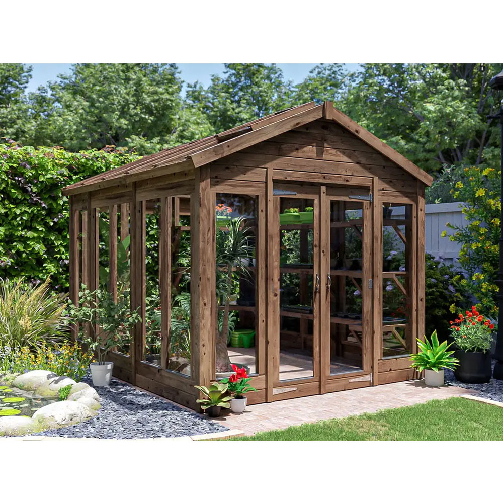 Dunster House Growzilla Brown Wooden 8 x 10ft Greenhouse with Shelf Image 4