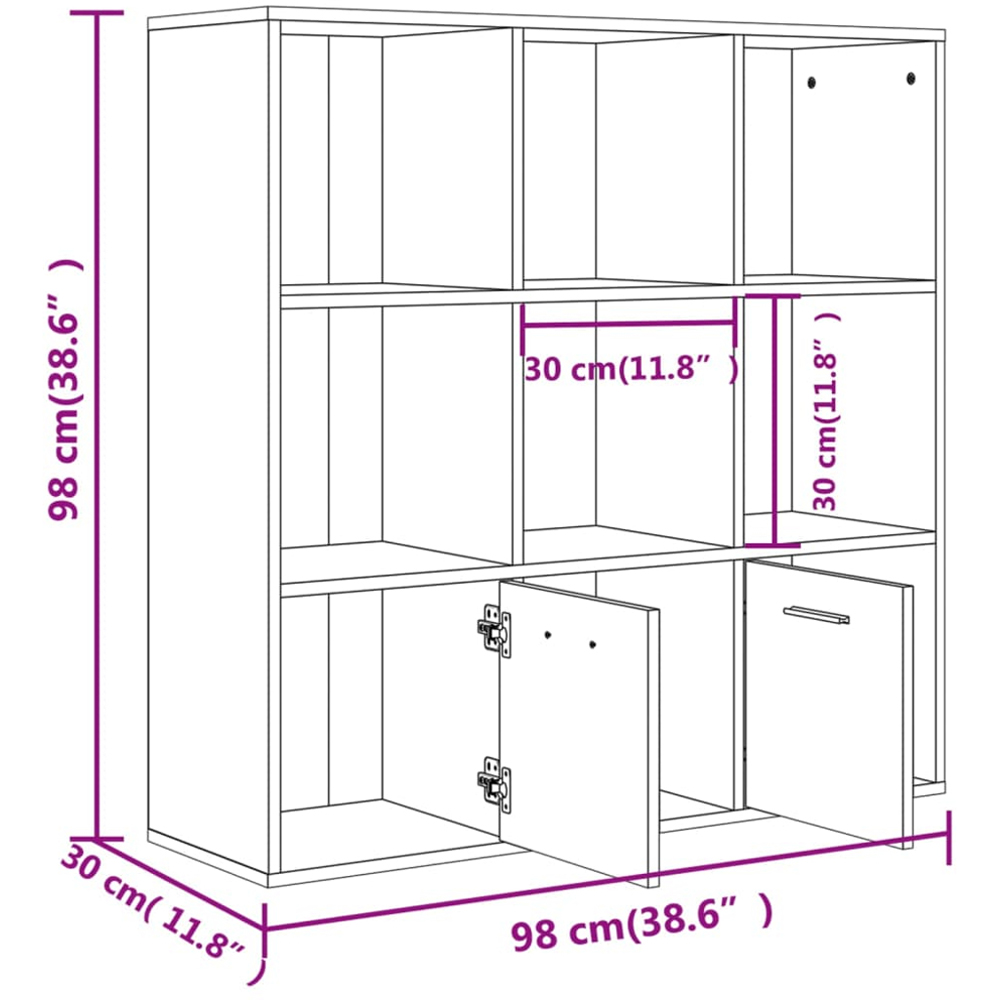 vidaXL 2 Door 7 Shelf Smoked Oak Bookcase Image 9