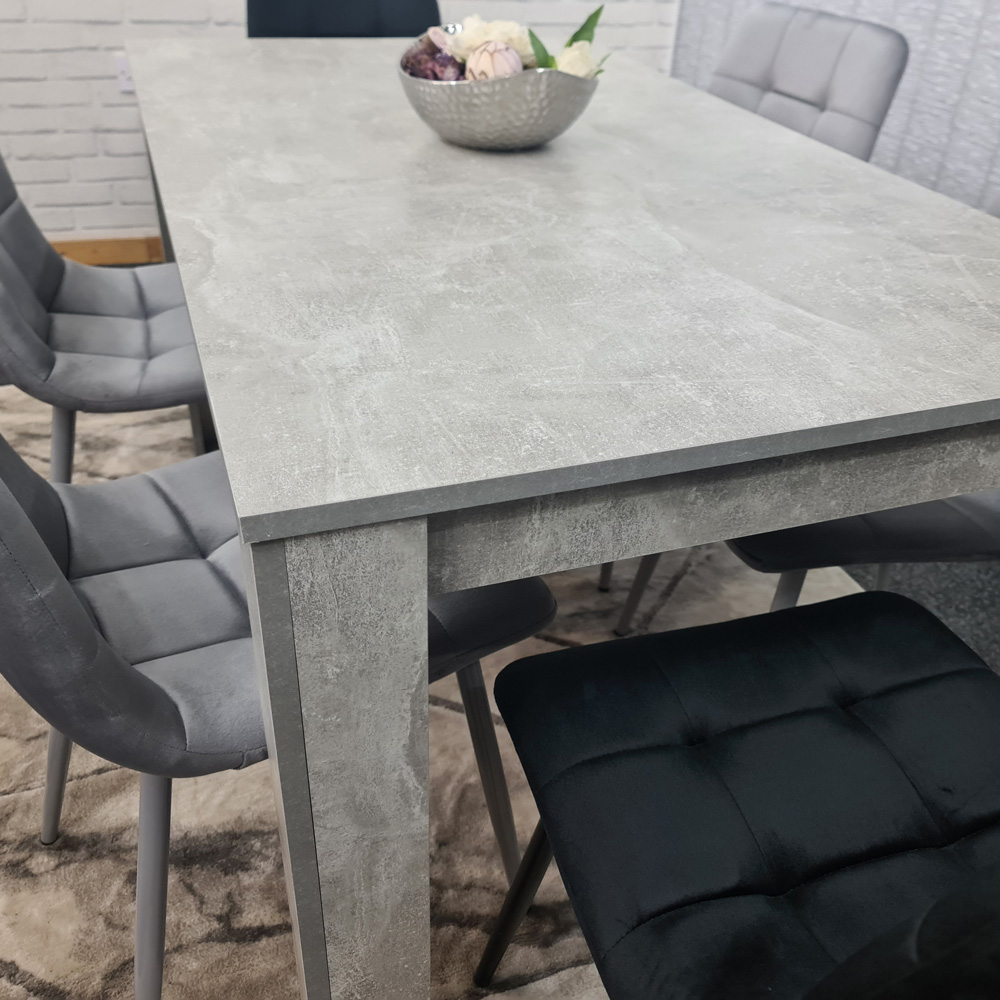 Portland Velvet 6 Seater Dining Set Stone Grey and Grey Black Image 2