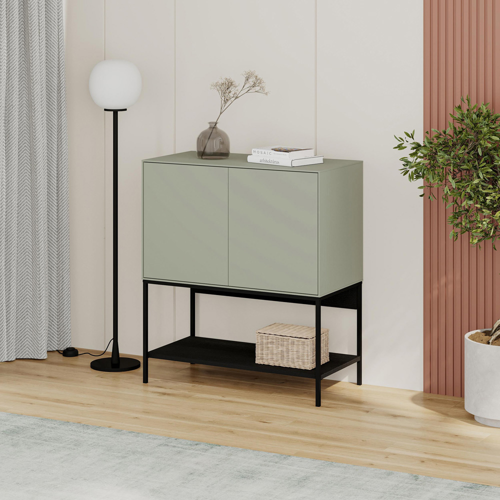 Decortie Amira 2 Door Single Shelf Ash Green Console Table Image 5