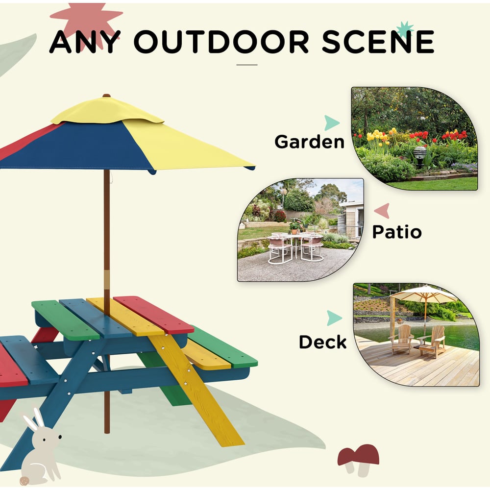 Outsunny Kids Picnic Bench with Removable Parasol Image 7