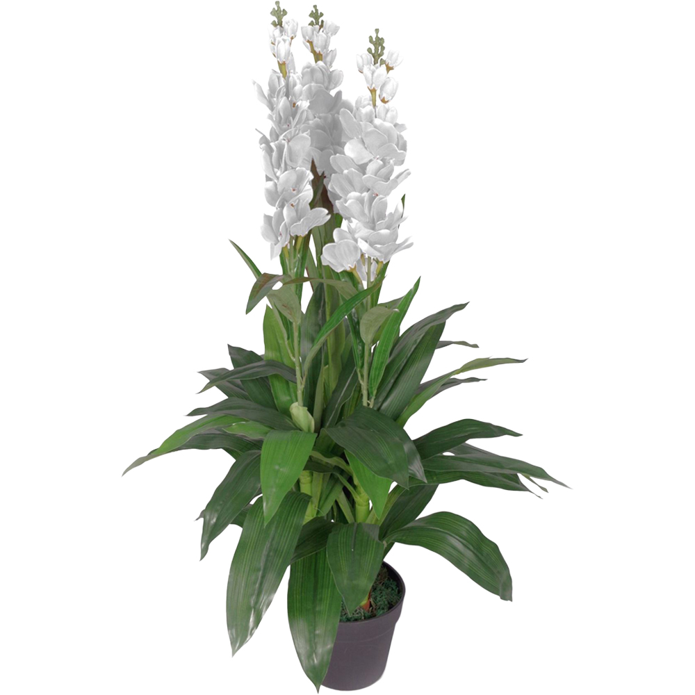 Leaf White Cymbidium Orchid Artificial Tree Pot 3.2ft Image 1