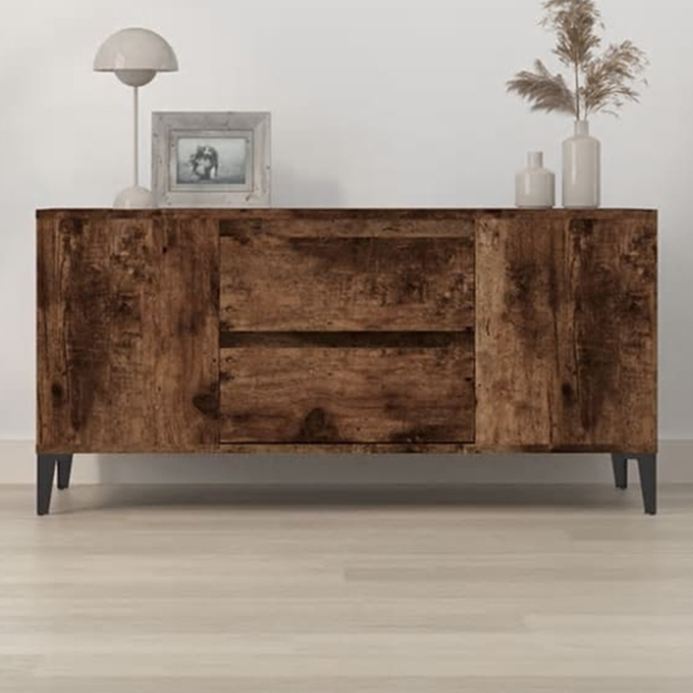 vidaXL 2 Door 4 Open Shelf Smoked Oak TV Cabinet with Metal Legs Image 1