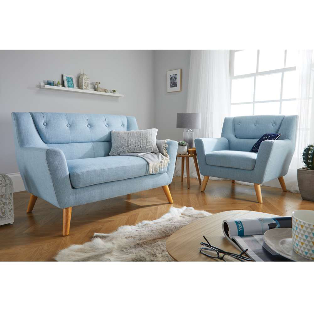 Lambeth 2 Seater Medium Duck Egg Blue Fabric Sofa Image 8