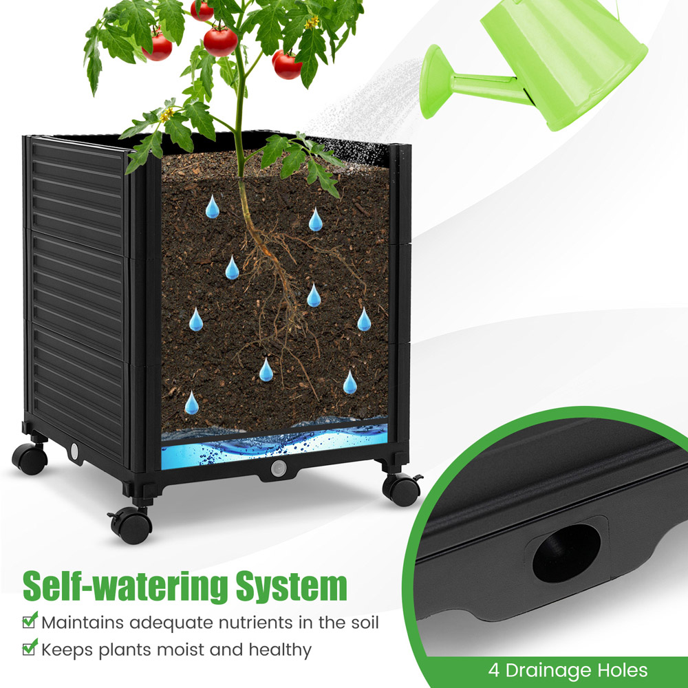 Costway Black Climbing Plants Trellis Raised Garden Bed with Wheels Image 5