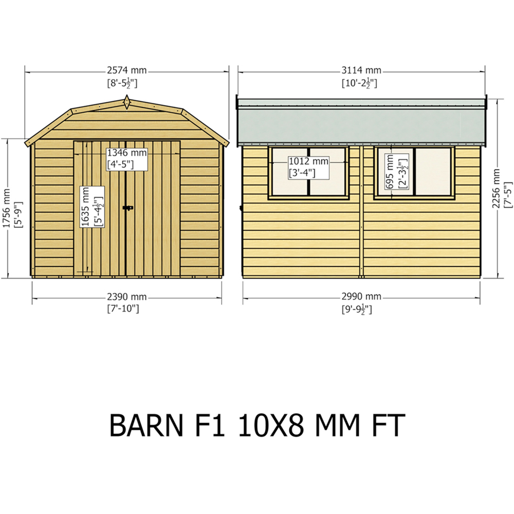 Shire Barn 10 x 8ft Double Door Shiplap Apex Garden Shed Image 9
