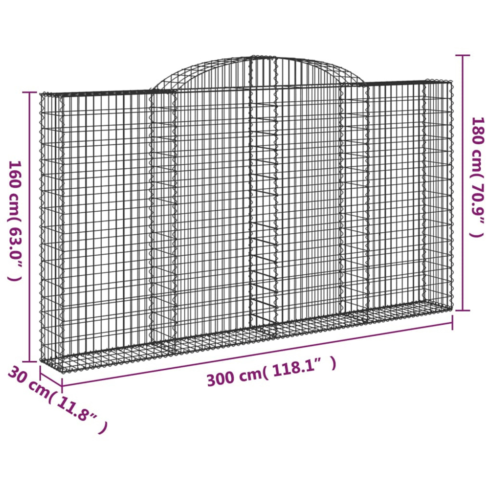 vidaXL Silver Galvanised Iron Arched Gabion Basket 300 x 30 x 160/180cm 5 Pack Image 5