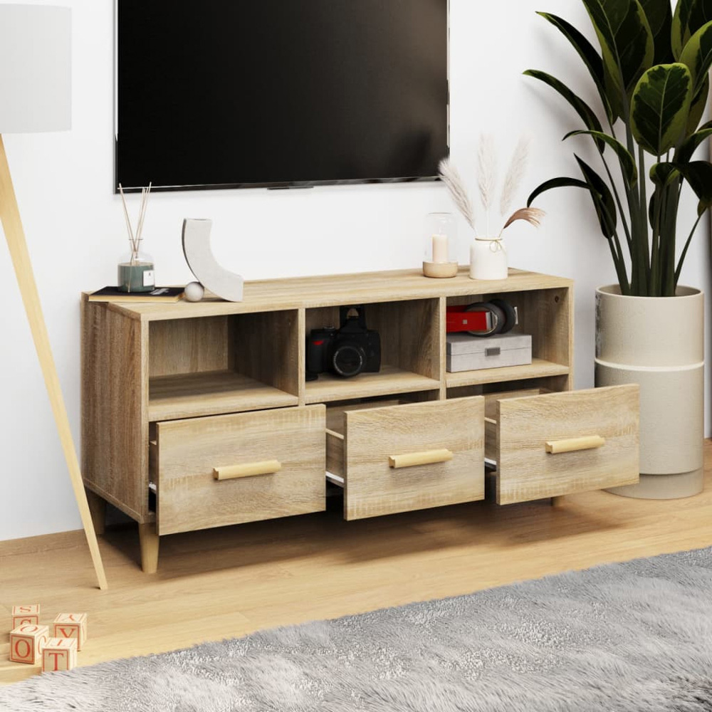 vidaXL 3 Drawer 3 Shelf Sonoma Oak TV Cabinet Image 3