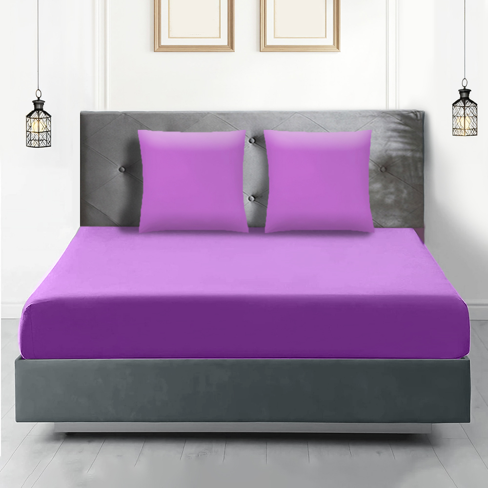 tectake Double Purple Cotton Duvet Cover Set 2 Pack Image 1