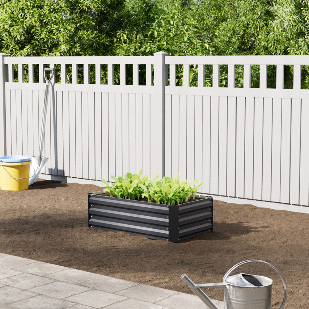 Living and Home Black Rectangular Galvanised Steel Raised Garden Bed 100cm Image 3