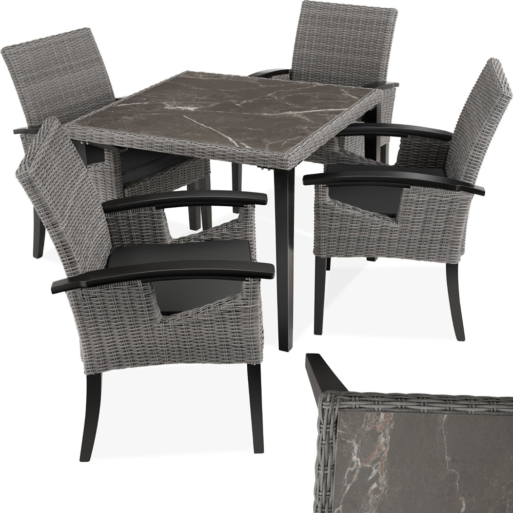 tectake Tarent Rosarno 4 Seater Rattan Garden Dining Set Grey Image 2