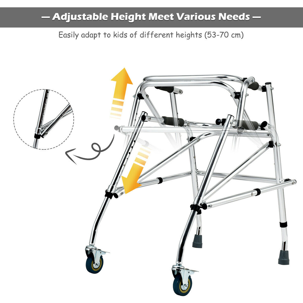 Costway Silver Lightweight and Folding Kids Walker for Disabled Injured Training Image 7