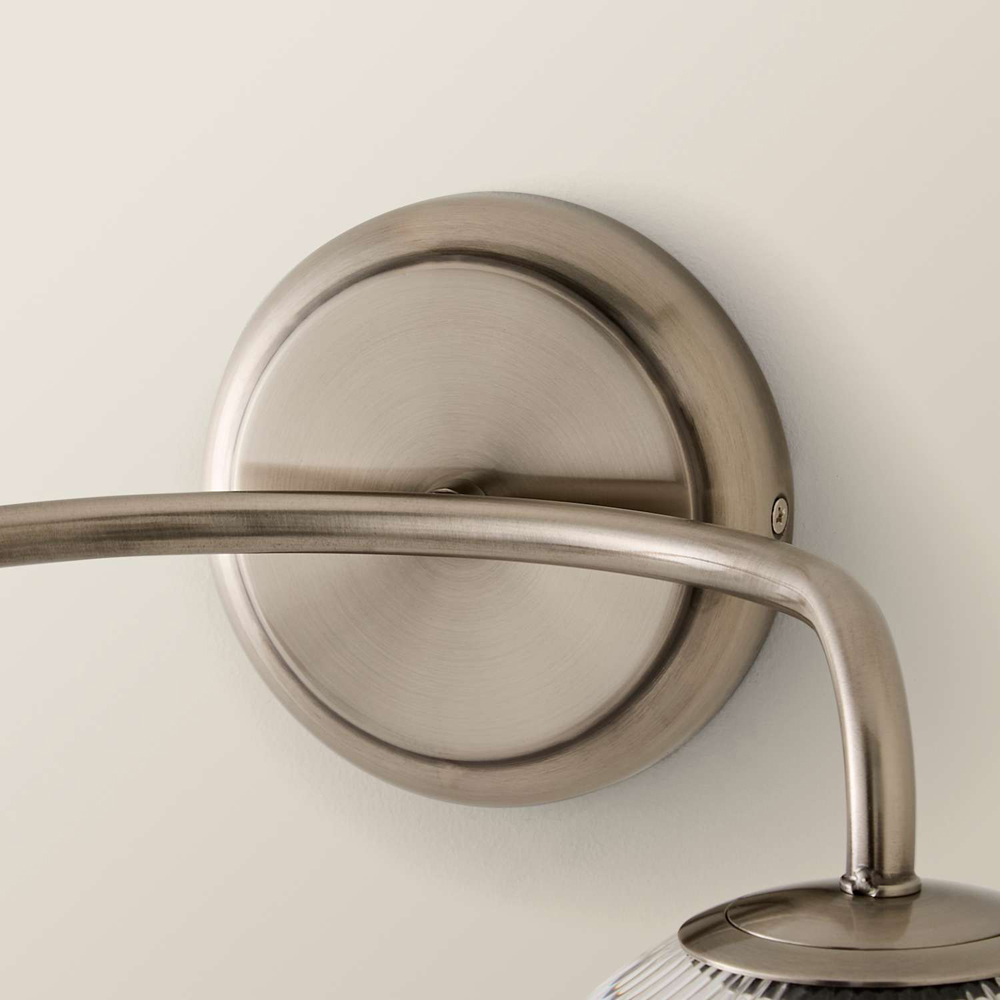 ValueLights Kempton 2 Arm Ribbed Glass Globe Brushed Chrome LED Wall Light with Bulb Image 5