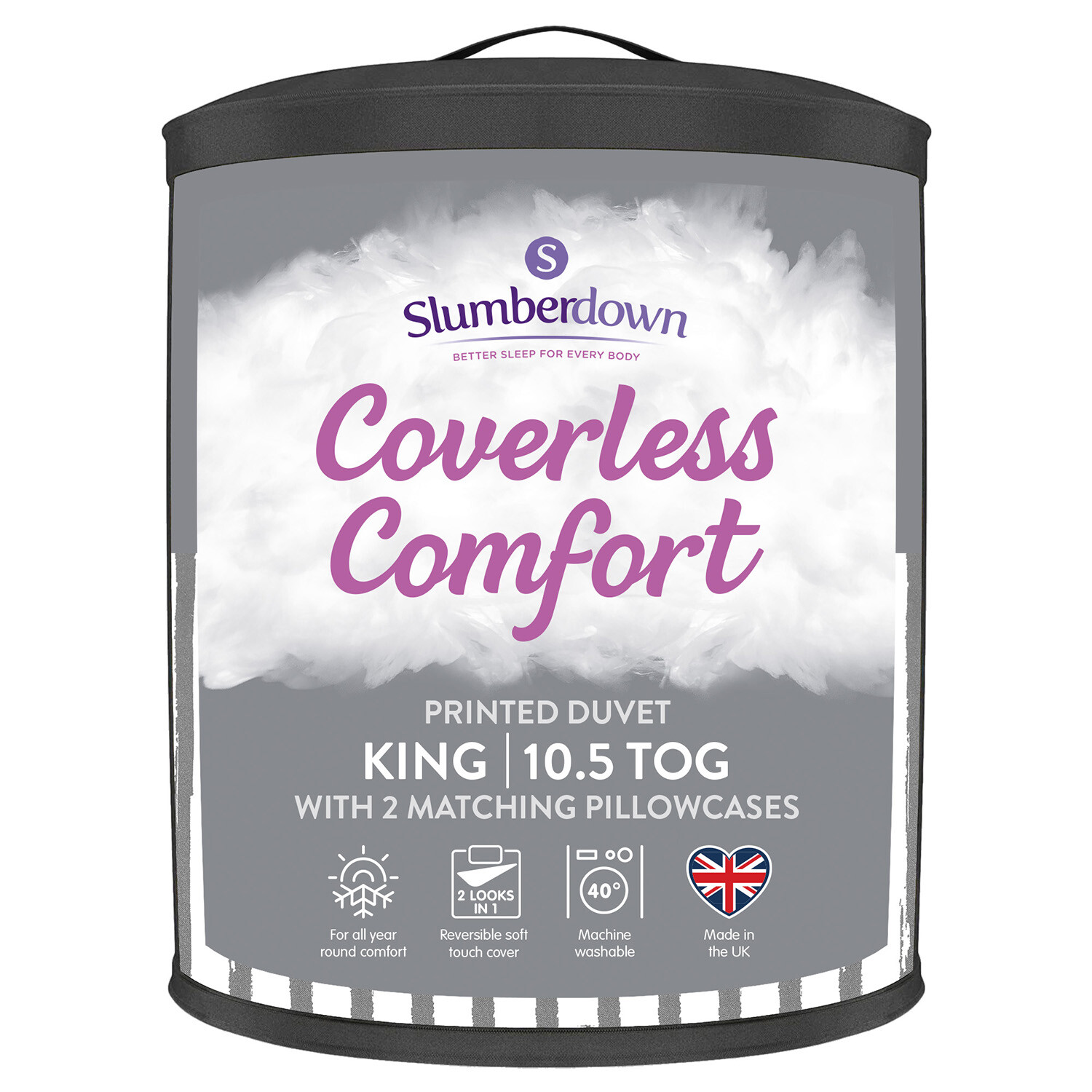 Slumberdown Coverless Comfort Duvet with Pillowcase - Grey / King Image