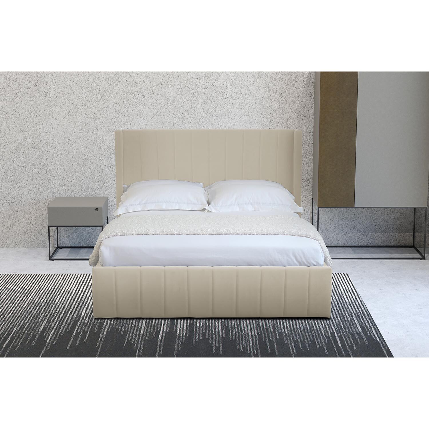 Olivia King Size Cream Brushed Velvet Ottoman Bed Image 6