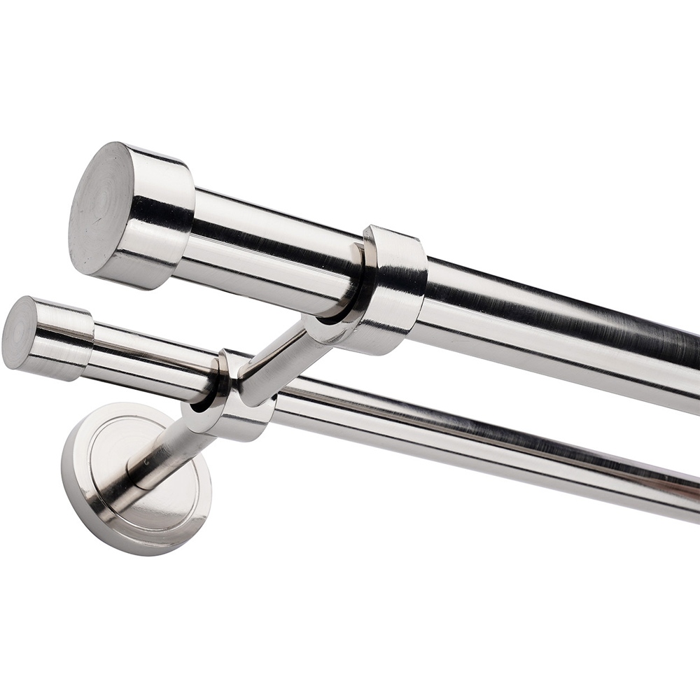 Double Layer Curtain Pole Silver 170-300cm Image 1