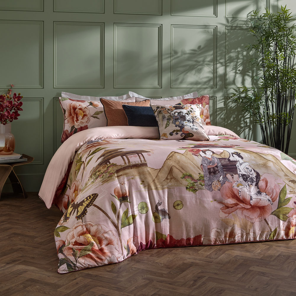 Paoletti Geisha King Size Cotton Blush Duvet Set Image 4